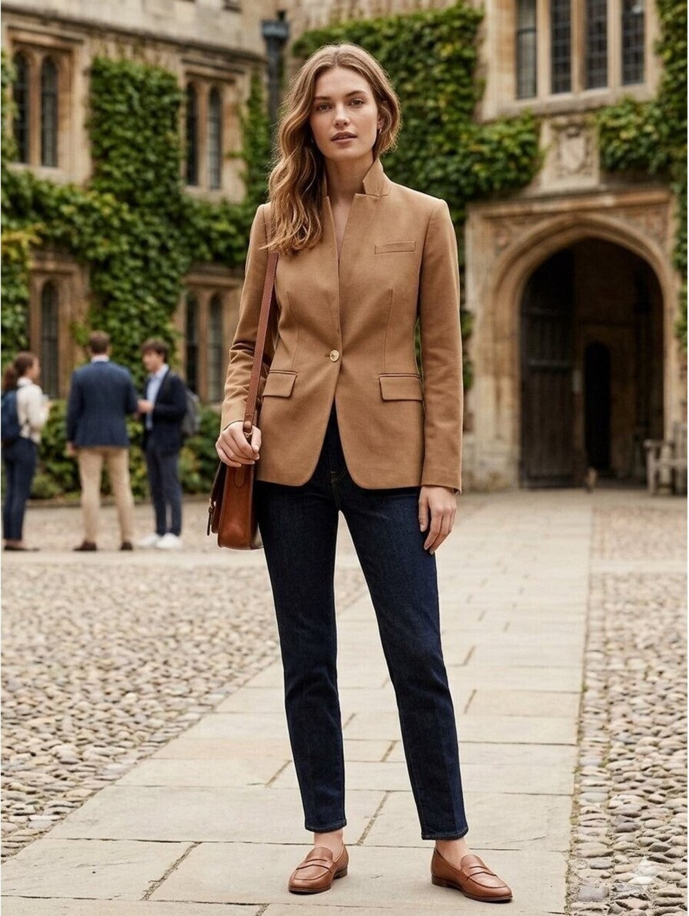 JCrew Regent Blazer 4 Camel Wool Twill Standing Collar Single Button Office